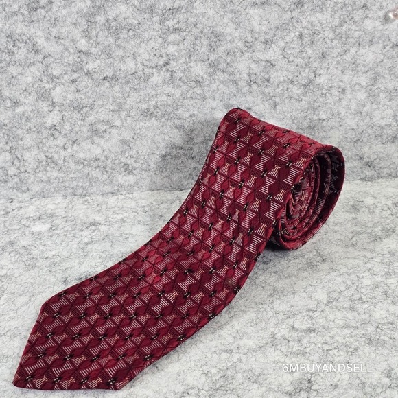 Jones New York Vintage Silk Tie Red Geometric Retro Y2K 58x3.75 - Picture 2 of 7